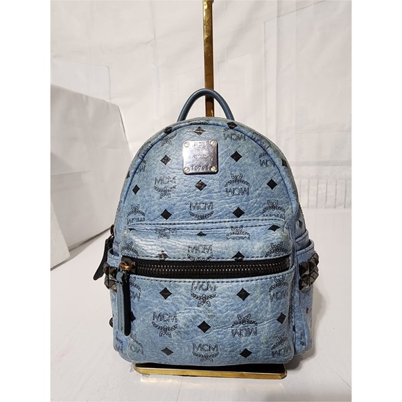 Authentic MCM Visetos Side Stud X-Mini Stark Bebe Boo Backpack Blue - Picture 1 of 13